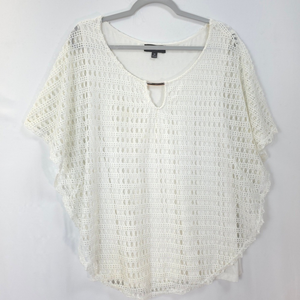 NAÏF White Crochet Lace Poncho Top Boho Beach Cover Up 2X Resortwear Festive - Picture 10 of 10